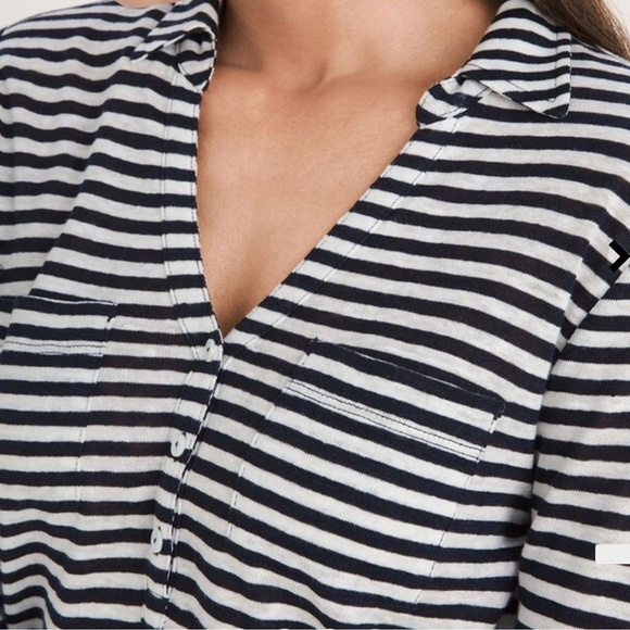 Chico's Tops - Chicos Shirt Womens Size XL Black White Striped Button Down Collared Classic Cas